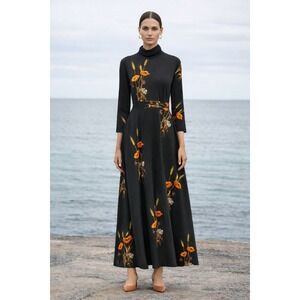Artemis Dress Women M Black Floral Maxi Dress Made in Italy Elegant Party Chic